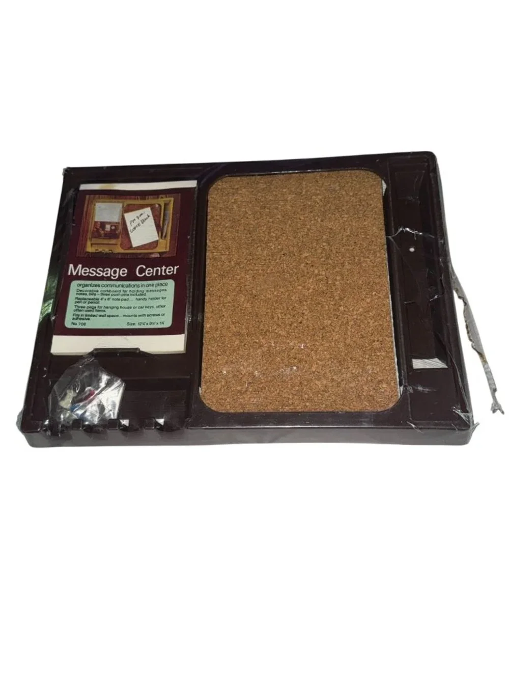 Message Center Organizer With Corkboard & Key Hooks Wall Mountable